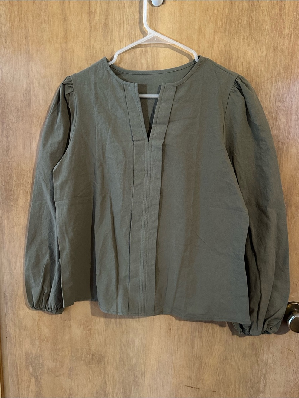Olive Green Long-Sleeve Split-Neck Shirt